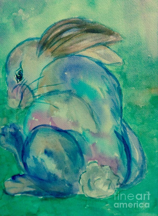 Rabbit - tude Blues Painting by Ellen Levinson
