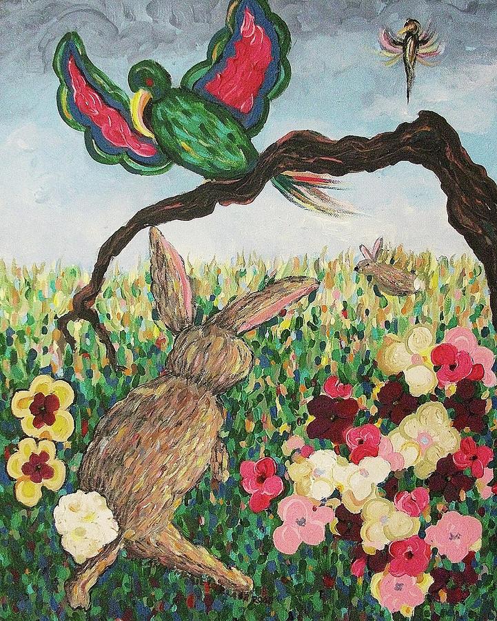 Abstract Painting - Rabbit with Broken Leg by Suzanne  Marie Leclair