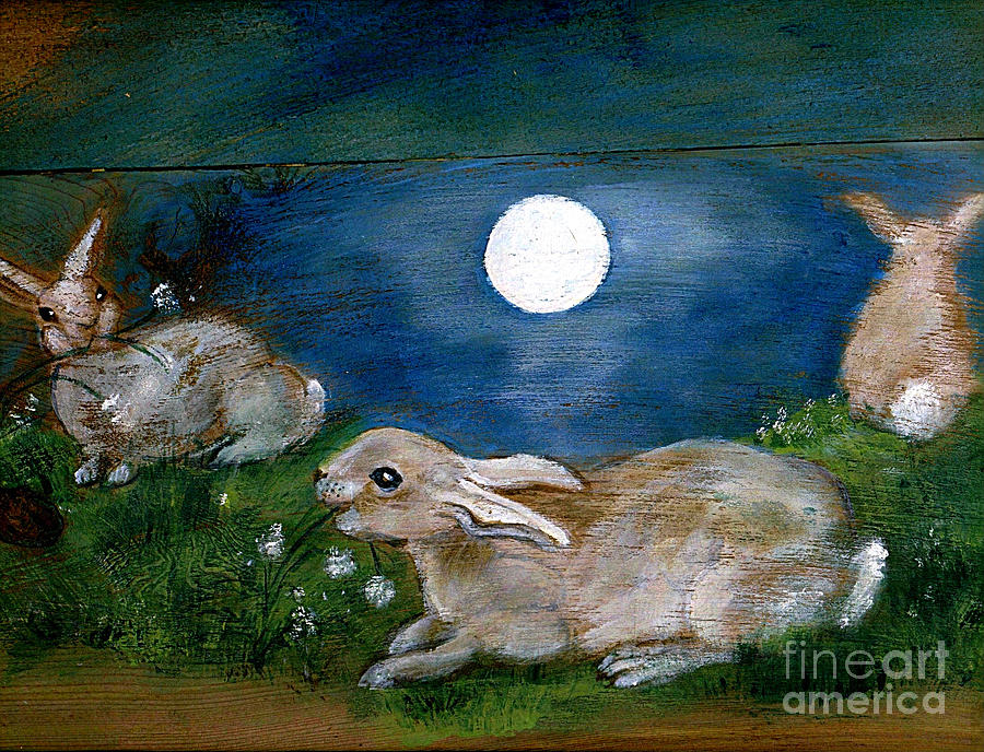 Rabbits in Moonlight Painting by Doris Blessington