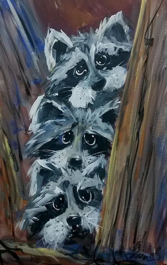Raccoon Triplets Painting by Terri Einer