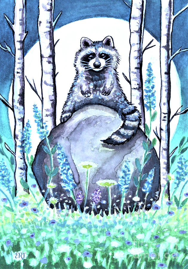 Raccoon Under the Moonlight Painting by Elizabeth Robinette Tyndall