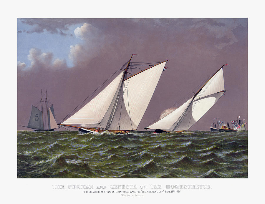 Maritime Painting - Race for Americas Cup by the Puritan and Genesta - 1885 by War Is Hell Store