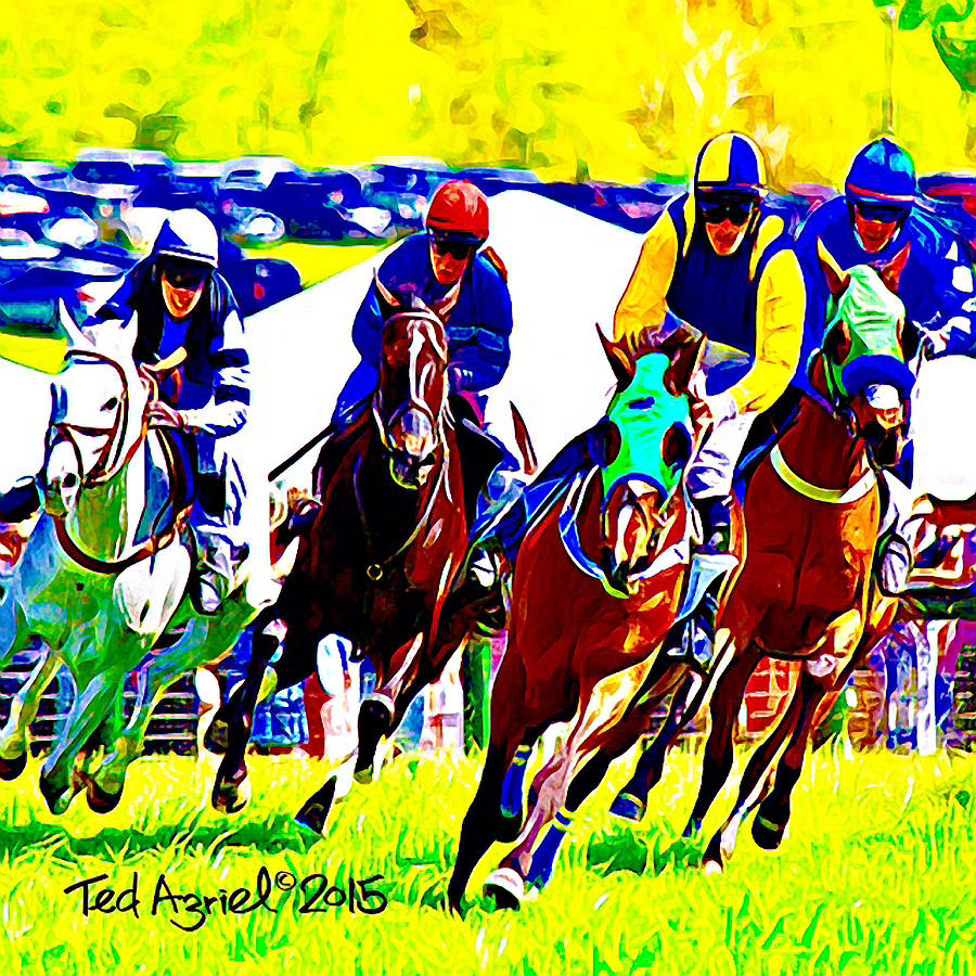 Race To The Finish  Painting by Ted Azriel