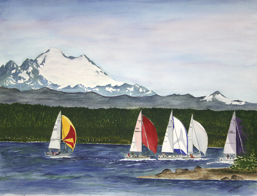 Race Week on Whidbey Island Painting by Mary Gaines