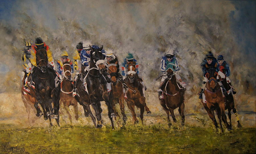 Racehorses Painting - Racehorses in Bahrain by Erna Goudbeek