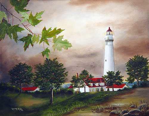 Racine Lighthouse Painting by Lizbeth Gage Racine Lighthouse Painting by Lizbeth Gage