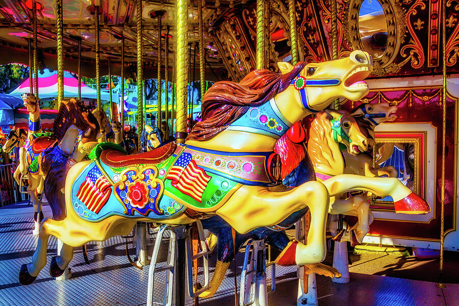 Racing Carrousel Horse Photograph by Garry Gay