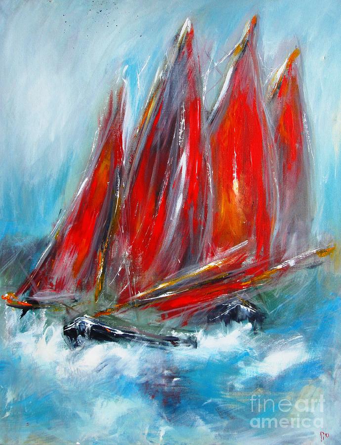 Racing Galway Hookers - large canvas art-also available as signed and numbered print Painting by Mary Cahalan Lee - aka PIXI
