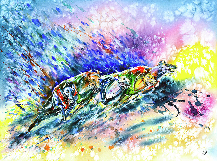 Racing Greyhounds Painting by Zaira Dzhaubaeva