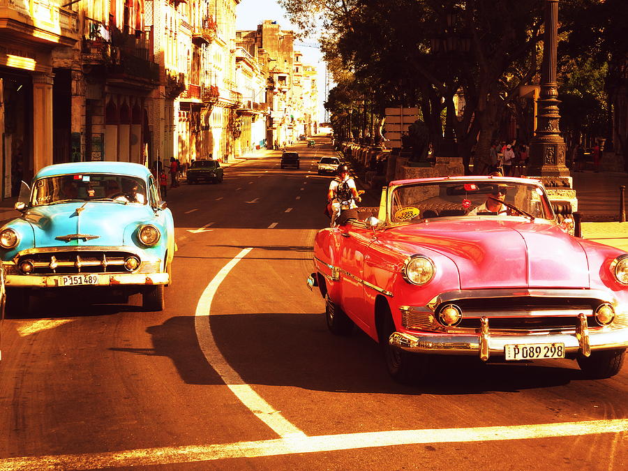 Racing Havana Cuba in American Vintage Cars Photograph by Funkpix Photo Hunter