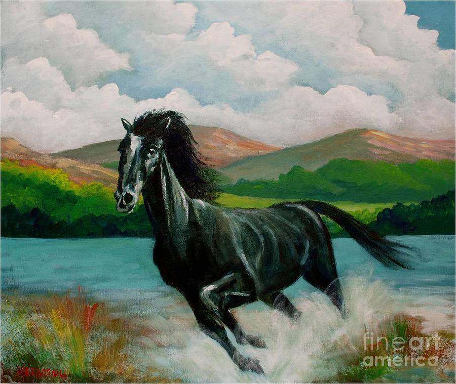 Mountain Painting - Racing horse by Jean Pierre Bergoeing