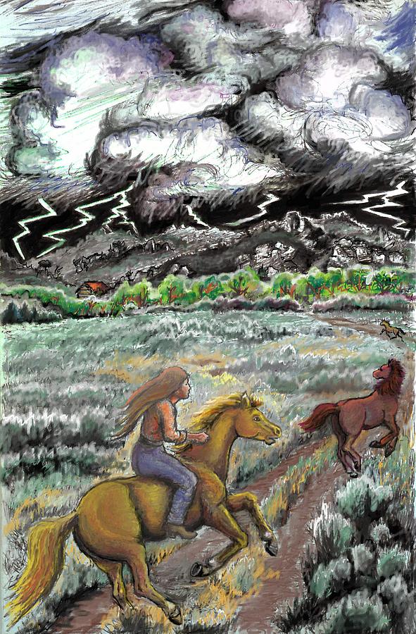 Animal Drawing - Racing the Lightning Home by Dawn Senior-Trask