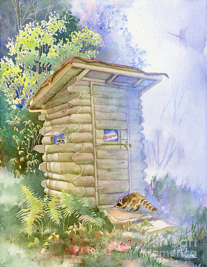 Racoon Painting - Racoons in Outhouse by Gail Vass