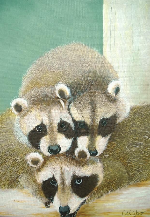 Racoons Painting by Jean Yves Crispo
