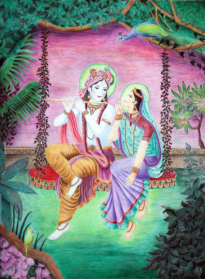 Radha and Krsna on a Swing Painting by Christine Sherwood - Fine Art ...