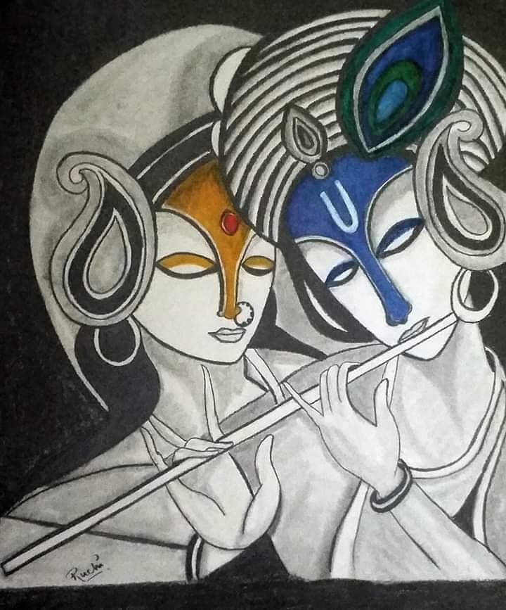 Download Cute Radha Krishna Sketch Wallpaper | Wallpapers.com