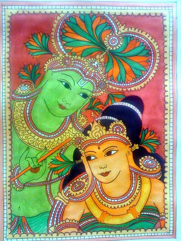 Kerala Mural Kanna Krishna Painting Handmade South Indian Hindu Ethnic   ArtnIndia