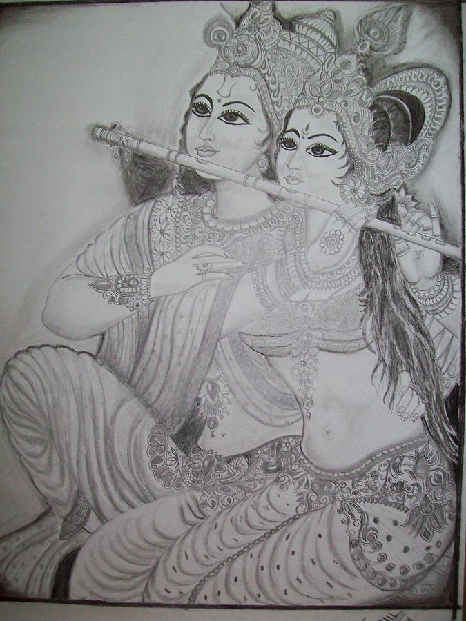 Simple Radha Krishna Serial Sketch Drawing for Adult