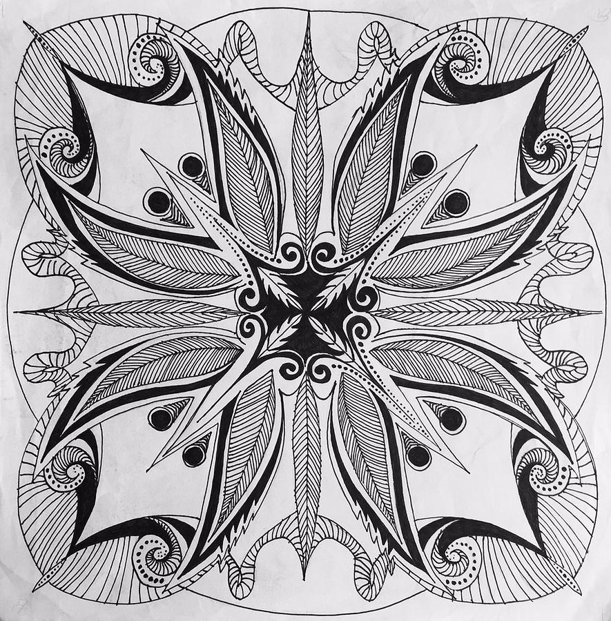 Black And White Drawing - Radial Symmetry 1 by Leslie Encinosa Bridges