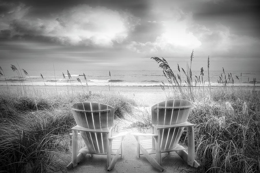 Radiant Black and White Chairs at the Sea Photograph by Debra and Dave Vanderlaan
