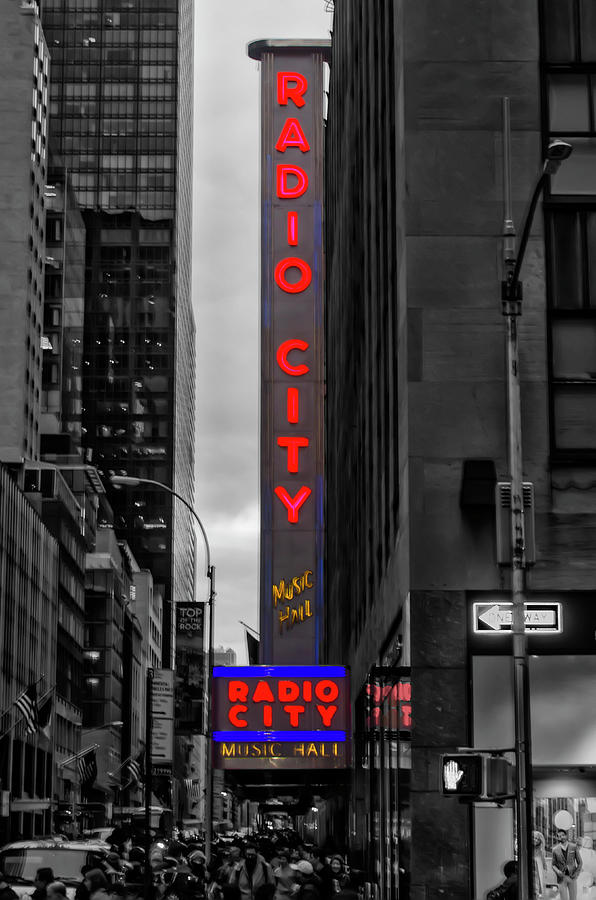 Radio City Music Hall Marquee - Selective Color Photograph by Bill Cannon