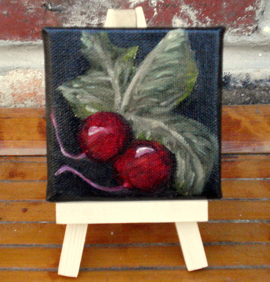 Radishes Miniature with Easel - SOLD Painting by Susan Dehlinger