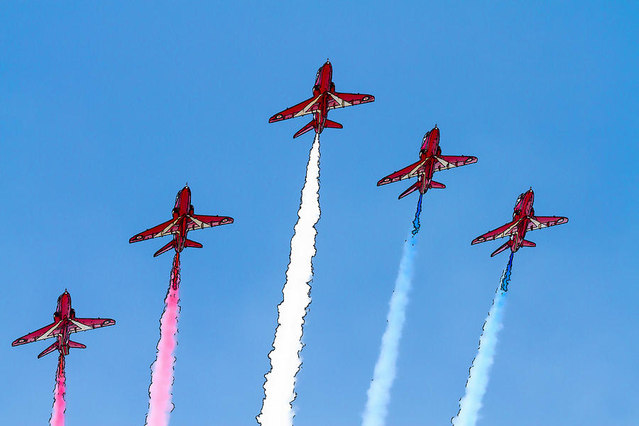 RAF Royal Air Force aerobatic team The Red Arrows against beautiful ...