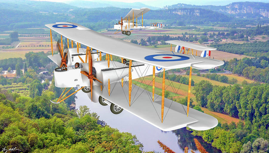 RAF Vickers Vimy Bombers In Flight  over France - Oil Digital Art by Tommy Anderson