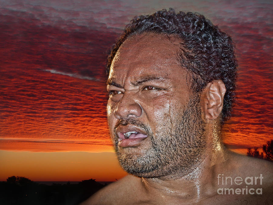 Sunset Photograph - Rage Against the Dying of the Light Portrait of Pro Wrestler Sione Finau by Jim Fitzpatrick