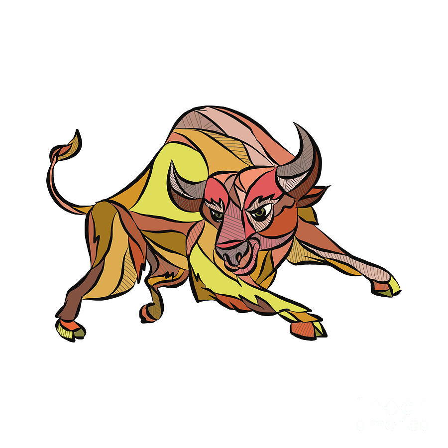 Wildlife Digital Art - Raging Bull Charging Drawing by Aloysius Patrimonio