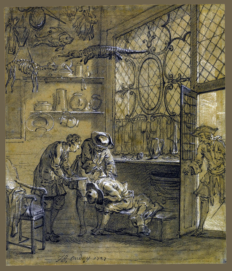 Ragotin being treated with a Suction Cup Drawing by Jean-Baptiste Oudry
