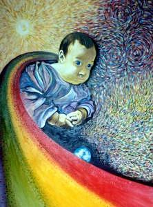 Child Painting - Raibow Child by CarloS Camacho