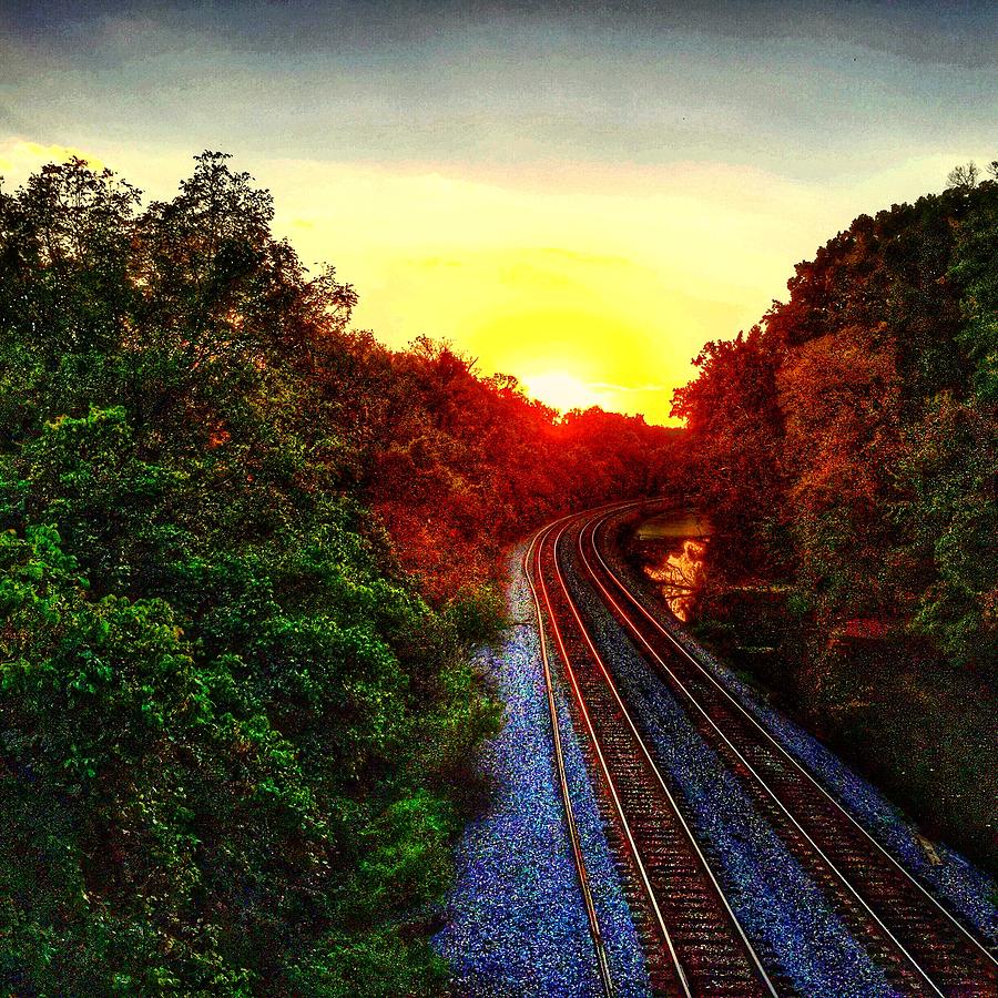 Railroad at Sunset Photograph by Kriss Wilson