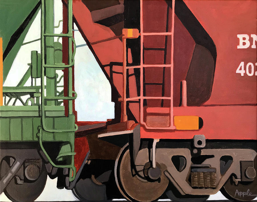 Transportation Painting - Railroad Cars - realistic train oil painting by Linda Apple