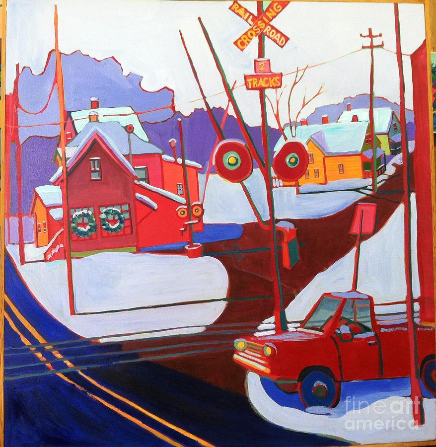 Railroad Crossing in Winter Painting by Debra Bretton Robinson