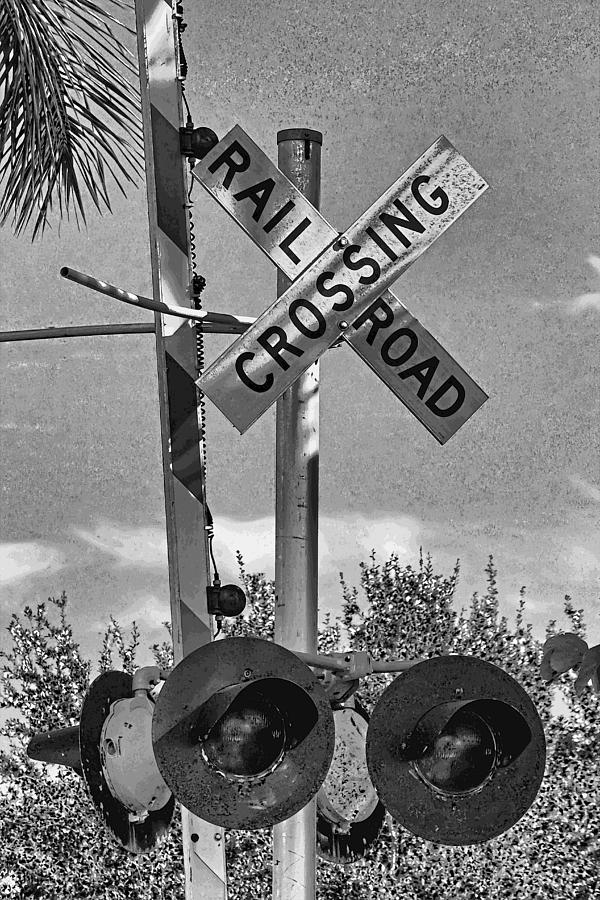 Railroad Crossing Sign BW Photograph by HH Photography of Florida