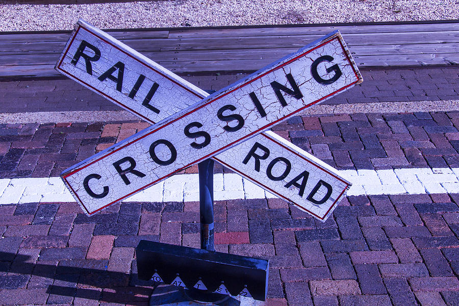Sign Photograph - Railroad Crossing Sign  by Garry Gay