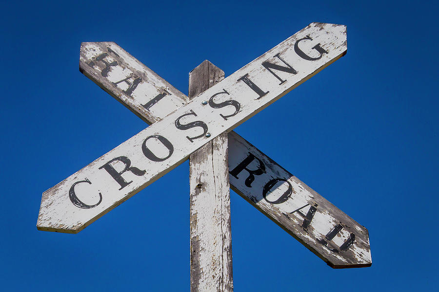 Railroad Crossing Wooden Sign Photograph by Garry Gay