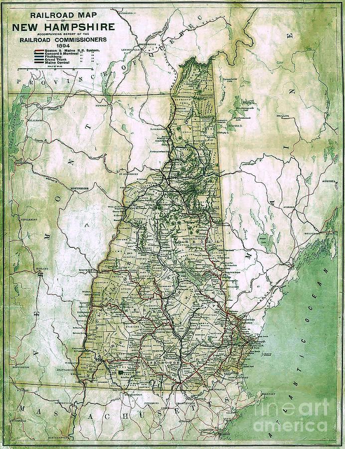 Railroad Map New Hampshire 1894 Photograph by Mim White