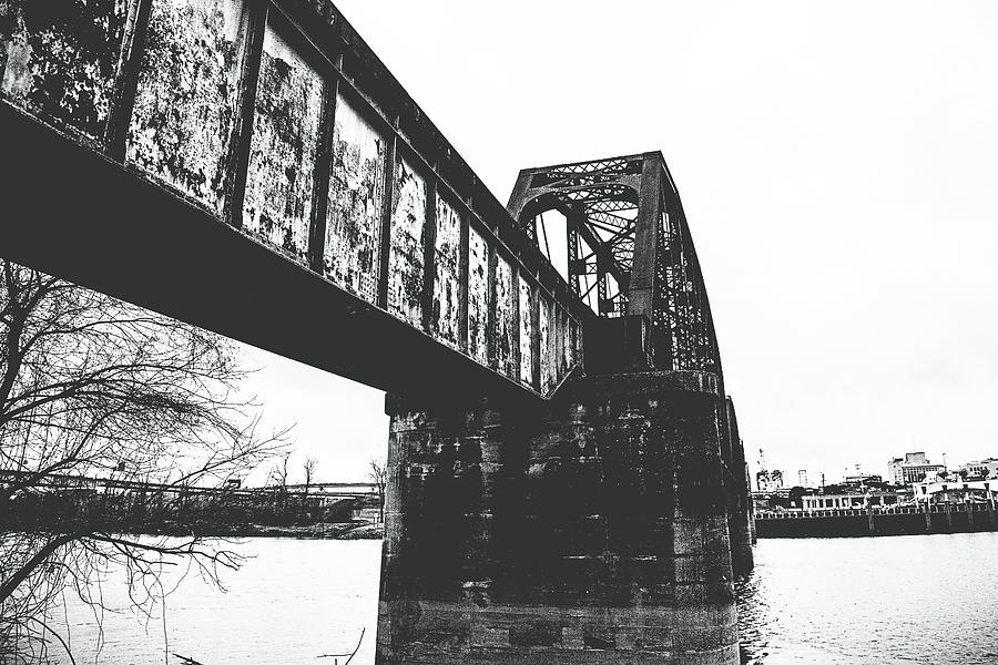 Architecture Photograph - Railroad over the Red River - bw by Scott Pellegrin