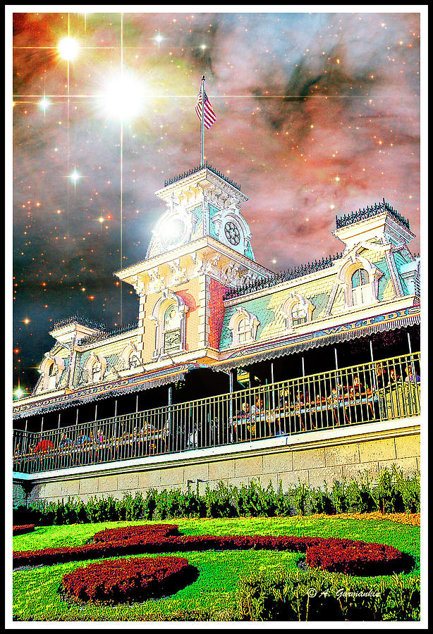 Railroad Station Magic Kingdom Walt Disney World, Fantasy Starry Photograph by A Macarthur Gurmankin