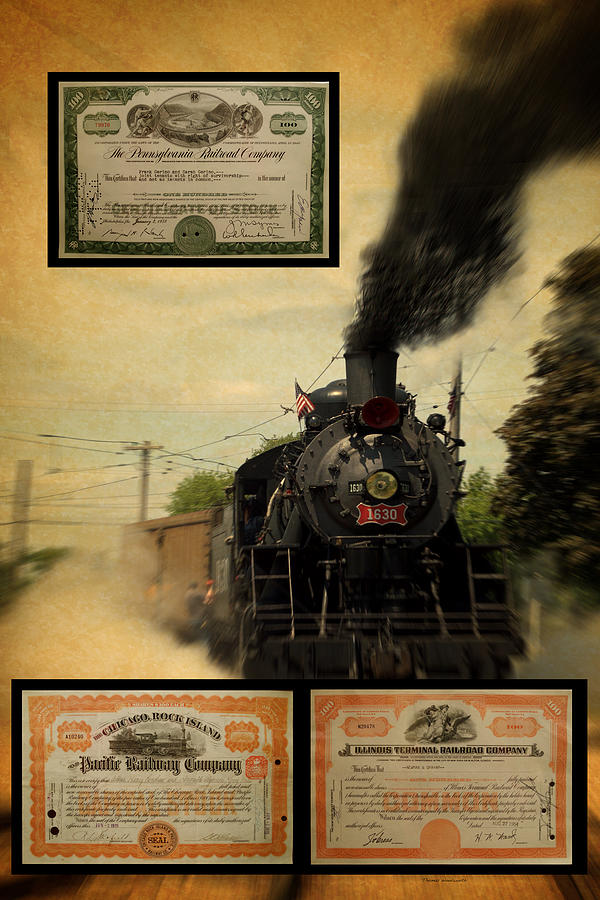 Railroad Stocks Collage Mixed Media by Thomas Woolworth