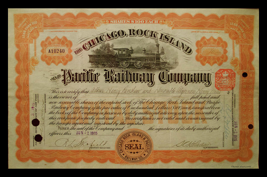 Train Photograph - Railroad Stocks The Chicago Rock Island by Thomas Woolworth
