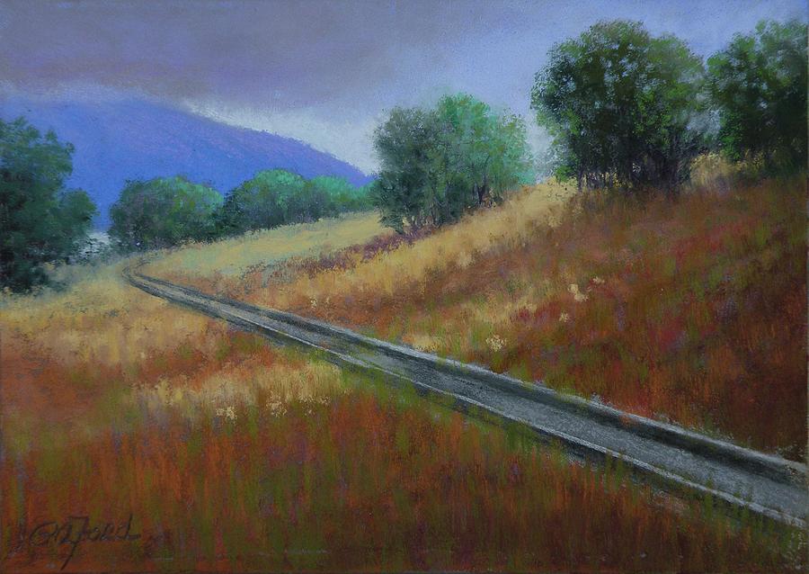 Landscape Painting - Railroad Tracks around Blue Mountain by Paula Ann Ford