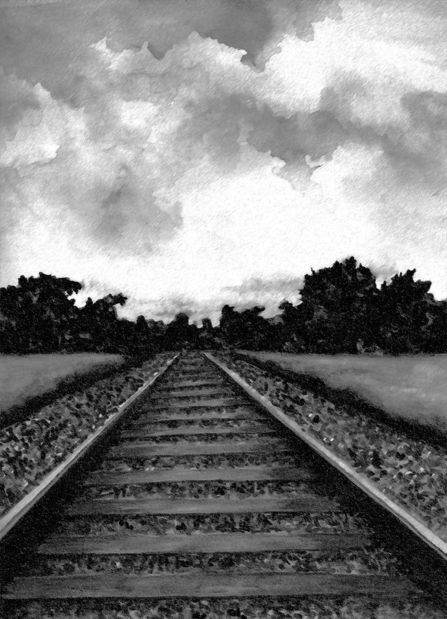 Railroad Tracks - Charcoal Drawing by Michael Vigliotti