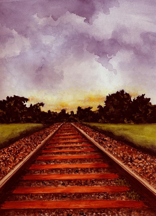 Railroad Tracks Painting - Railroad Tracks - Color by Michael Vigliotti
