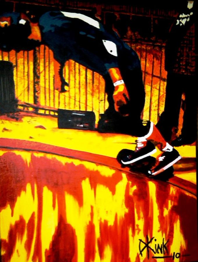 Skateboarding Painting - Rails of Fire by Douglas Kriezel