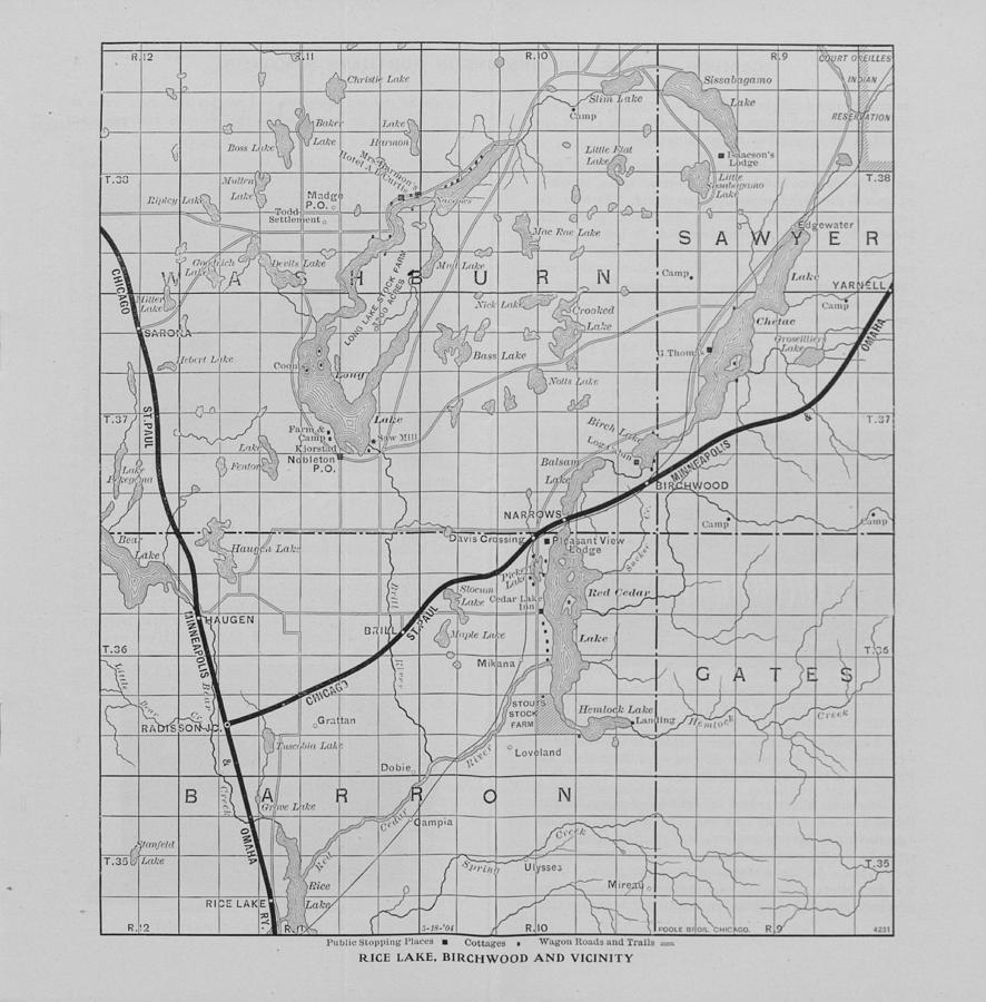 Railway Map of Northern Wisconsin - Rice Lake and Birchwood Photograph by Chicago and North Western Historical Society
