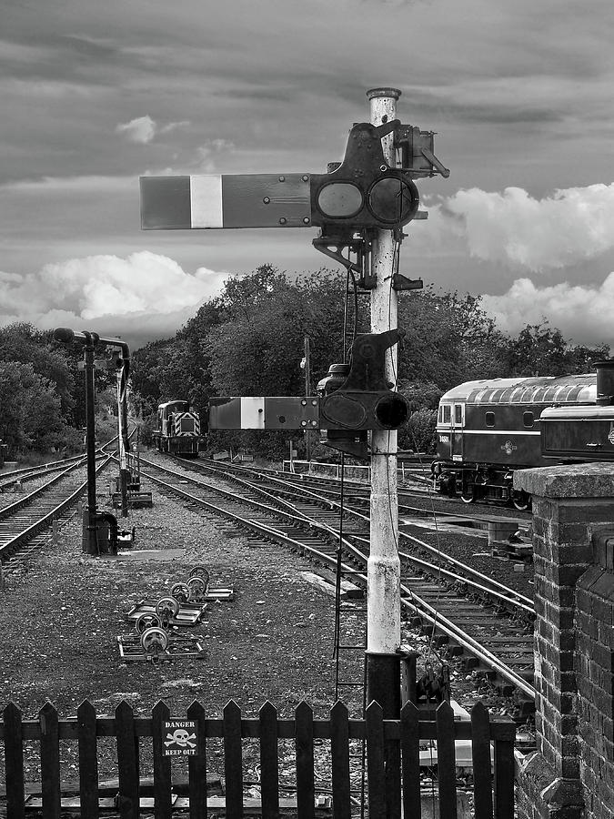 Railway Signals in Black and White Photograph by Gill Billington