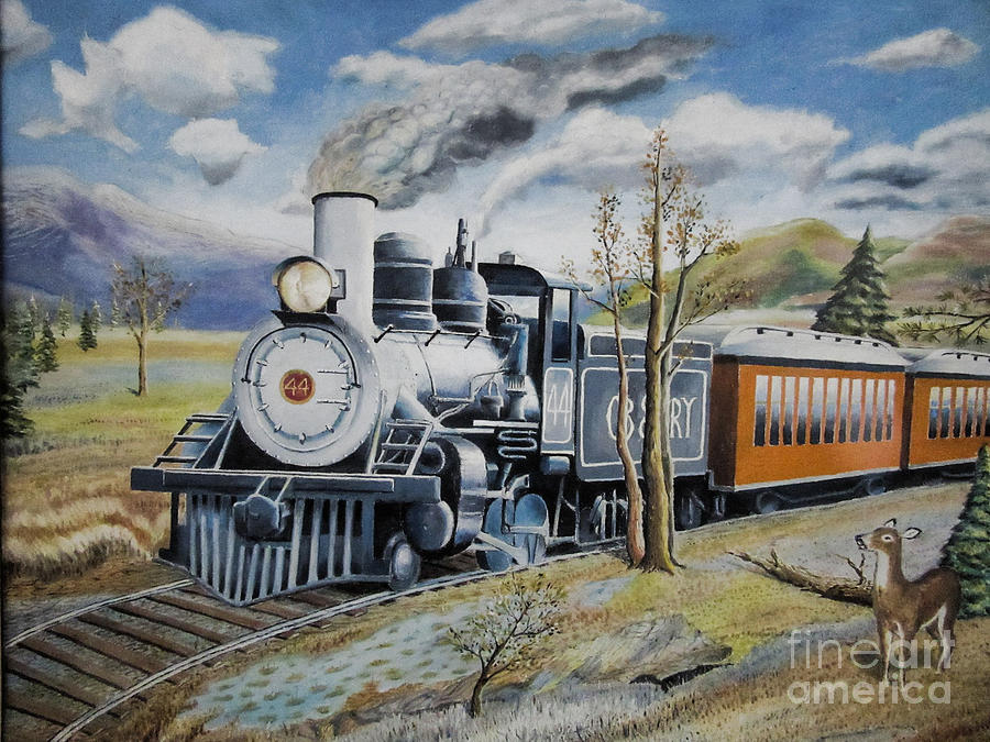 Train Painting - Railway Steam  Engine 44 by Gerald Ziolkowski